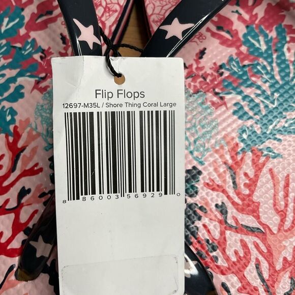 Vera Bradley SHORE THING Women's Flip Flops Large Pink Sea Horses Corals Beachy - Picture 3 of 10